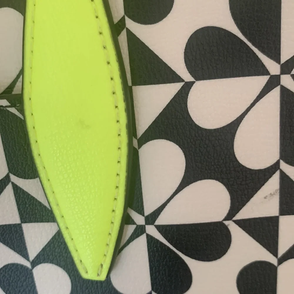 kate spade Black and White Floral Tote with Neon Yellow Trim